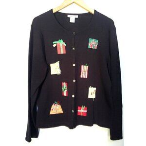 Cambridge Dry Goods Christmas Presents Cardigan Women's Sz XL